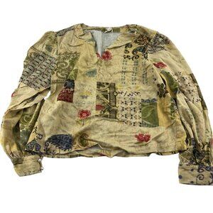 Anthropologie Tiny Patchwork Long Sleeve Blouse Size Small Career